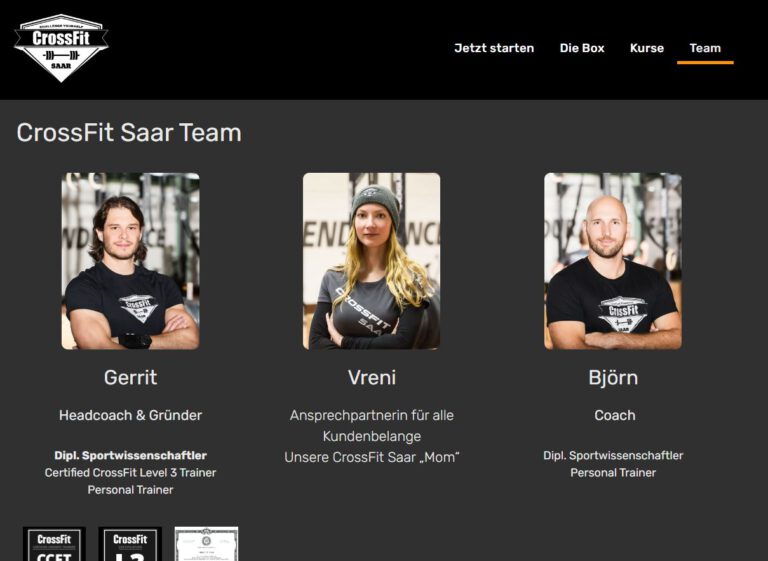 Relaunch CrossFit Saar Website Team